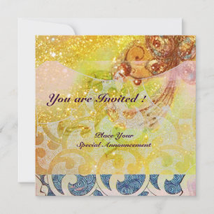 Invitation VAGUES , rouge brun jaune bleu rose étincelles