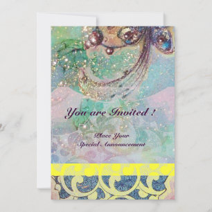 Invitation VAGUES , rouge brun jaune bleu rose étincelles