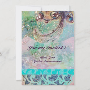 Invitation Vagues , rouge brun jaune bleu rose scintillant