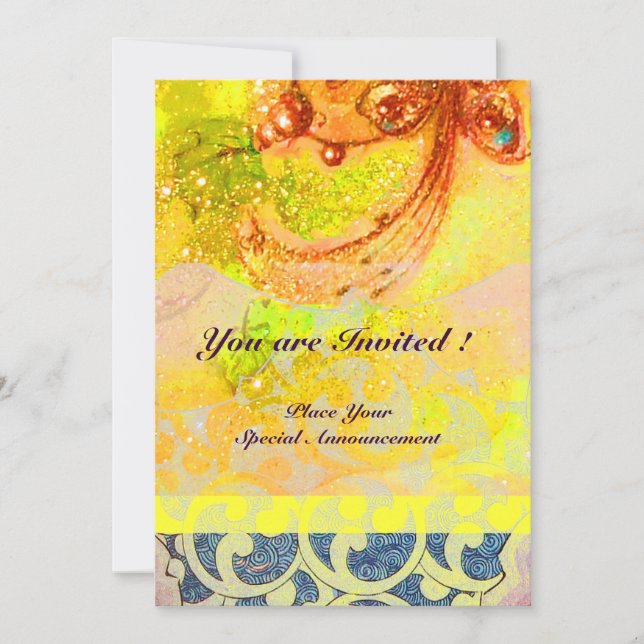 Invitation VAGUES , rouge brun jaune bleu rose scintillant (Devant)