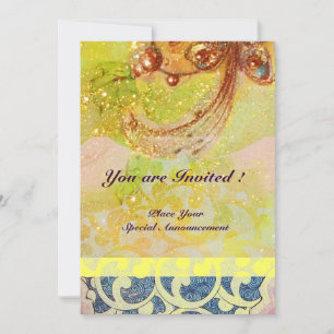 Invitation VAGUES , rouge brun jaune bleu rose scintillantes