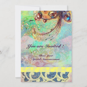 Invitation VAGUES , rouge vert jaune bleu rose étincelles