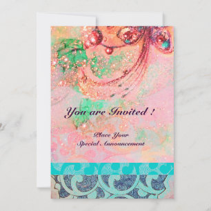 Invitation VAGUES , rouge vert jaune bleu rose étincelles bri