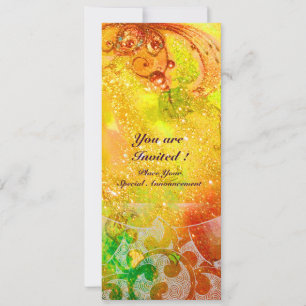 Invitation VAGUES, rouge vif vert brun rose or scintillant