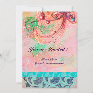 Invitation VAGUES, rouge vif vert jaune bleu rose étincelles