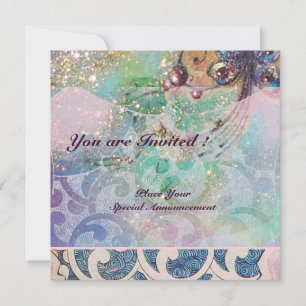 Invitation VAGUES RUBY, rouge vif bleu rose or scintille