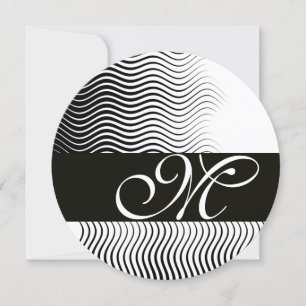 Invitation VAGUES STYLÉES MONOGRAMME, noir blanc