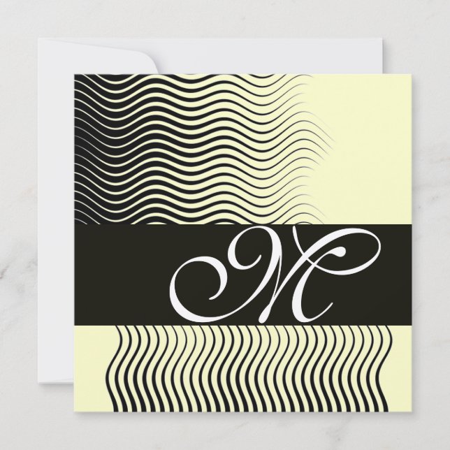 Invitation VAGUES STYLÉES MONOGRAMME, noir blanc, métallisé a (Devant)