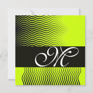 Invitation VAGUES STYLÉES MONOGRAMME, noir et blanc, jaune