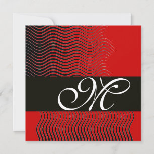 Invitation VAGUES STYLÉES MONOGRAMME, noir et blanc, rouge
