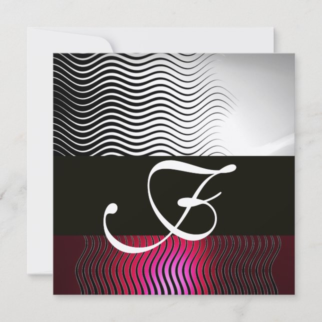 Invitation VAGUES STYLÉES MONOGRAMME, Rouge Rubis Bourgogne A (Devant)
