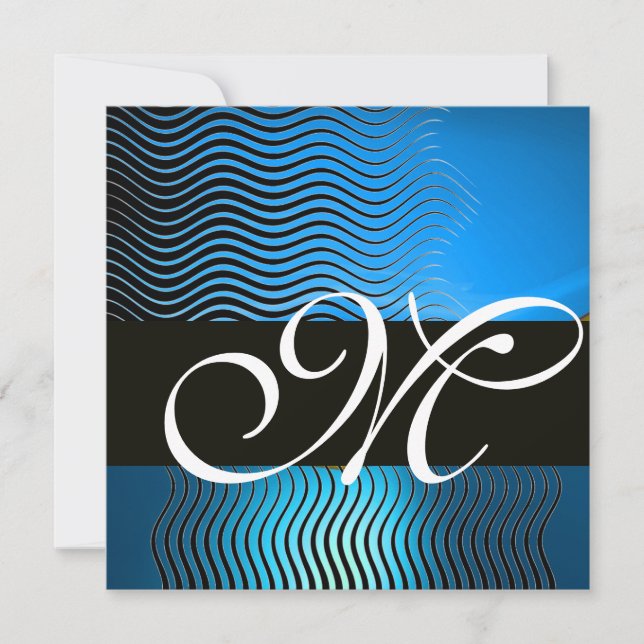 Invitation VAGUES STYLÉES MONOGRAMME, saphir bleu (Devant)