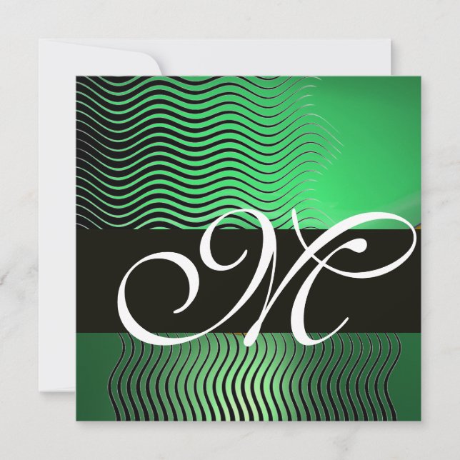 Invitation VAGUES STYLÉES MONOGRAMME, vert jade (Devant)