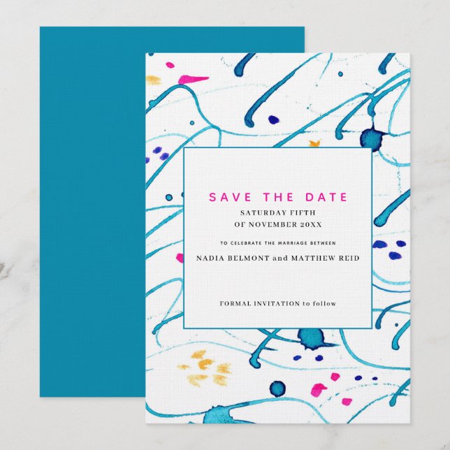 Invitation Vagues tropicales abstraites mariage date de sauve (Devant / Derrière)
