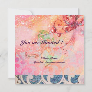 Invitation VAGUES , violet bleu rose or brillant rouge vif