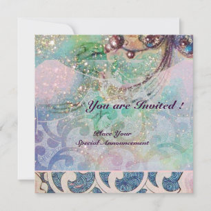 Invitation VAGUES , violet bleu rose or brillant rouge vif