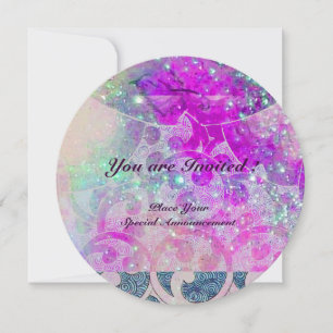 INVITATION VAGUES VIOLET ROSE TEAL BLEU ABSTRACT EN PAILLETTE