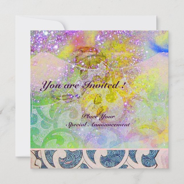 Invitation VAGUES , violet vert bleu rose or brillant (Devant)