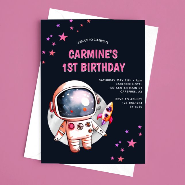 Invitation Vaisseau Spatial Space Stars 1er Anniversaire (Créateur téléchargé)