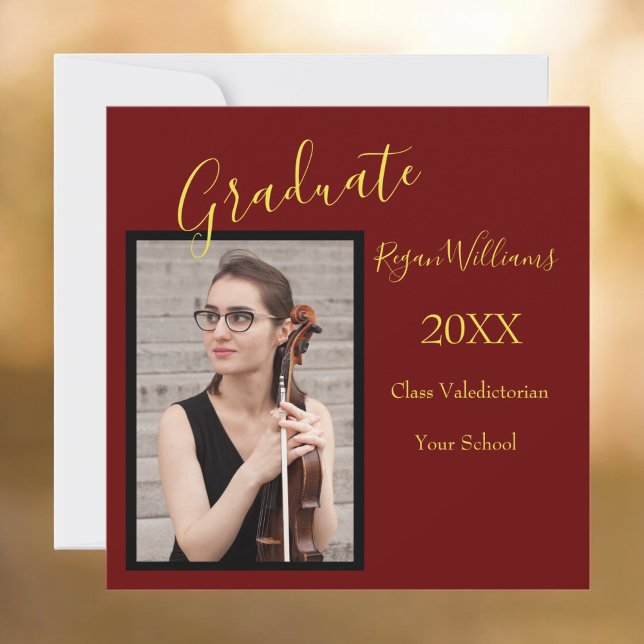 Invitation Valedictorian Photo personnalisée Couleurs de l'éc (Graduation/Valedictorian Announcement with Photo and Personalized Invitation on the back.)