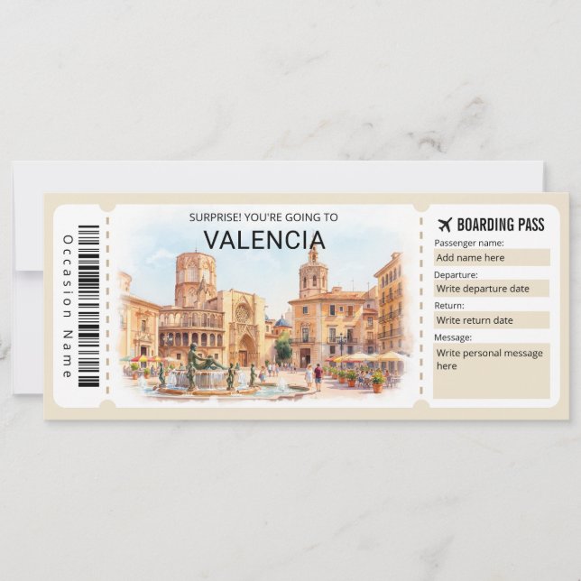 Invitation Valencia Spain Trip Boarding Pass Ticket (Devant)