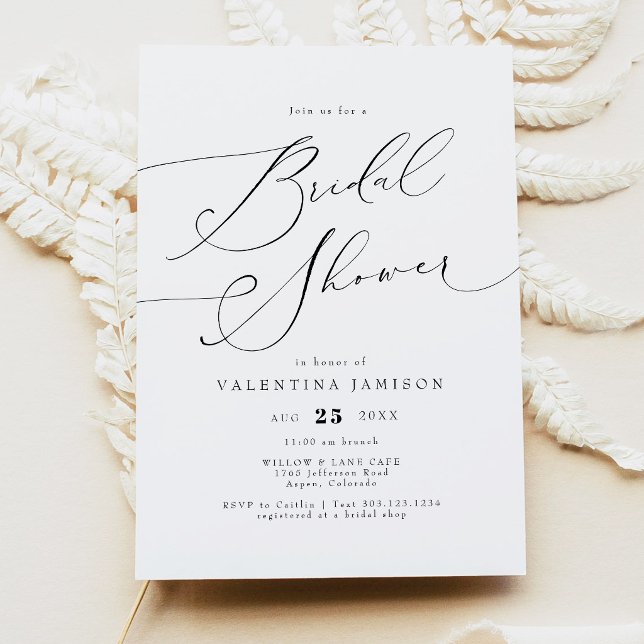 Invitation VALENTINA Élégant Mariage Minimaliste Script (Elegant Calligraphy Script Bridal Shower Invitation )