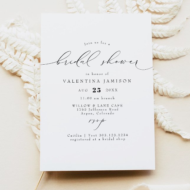 Invitation VALENTINA Élégant Mariage Minimaliste Script (Elegant Calligraphy Script Bridal Shower Invitation)