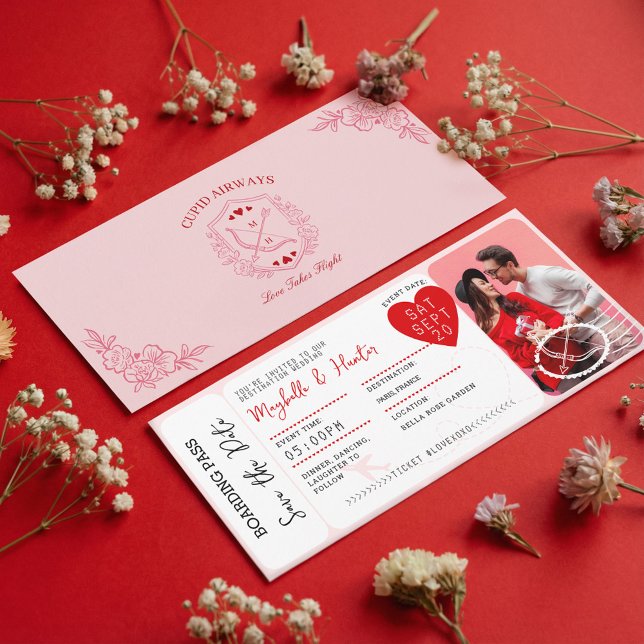 Invitation Valentine Airplane Boarding Pass Save The Date (Créateur téléchargé)