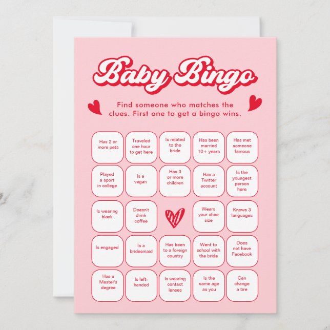 Invitation Valentine Baby Shower Baby Bingo Game Card (Devant)