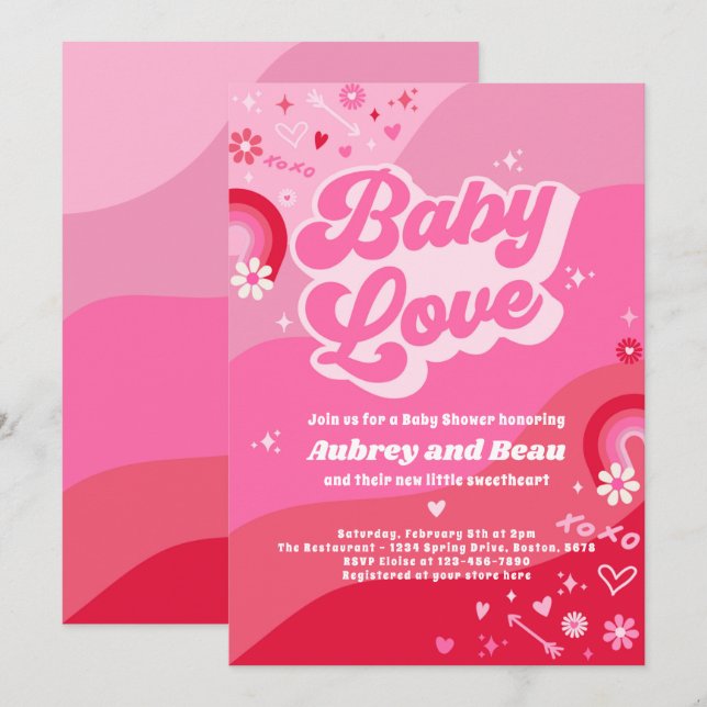 Invitation Valentine Baby shower Super Baby Love Baby shower (Devant / Derrière)