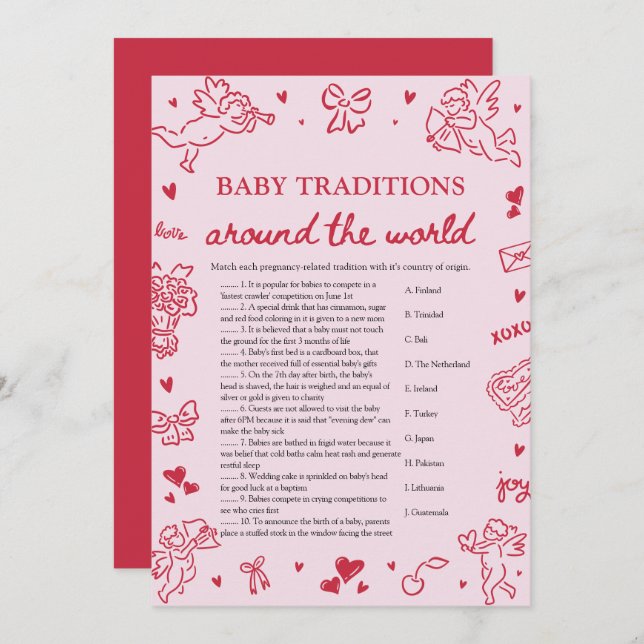 Invitation Valentine Baby Traditions Around The World Game (Devant / Derrière)