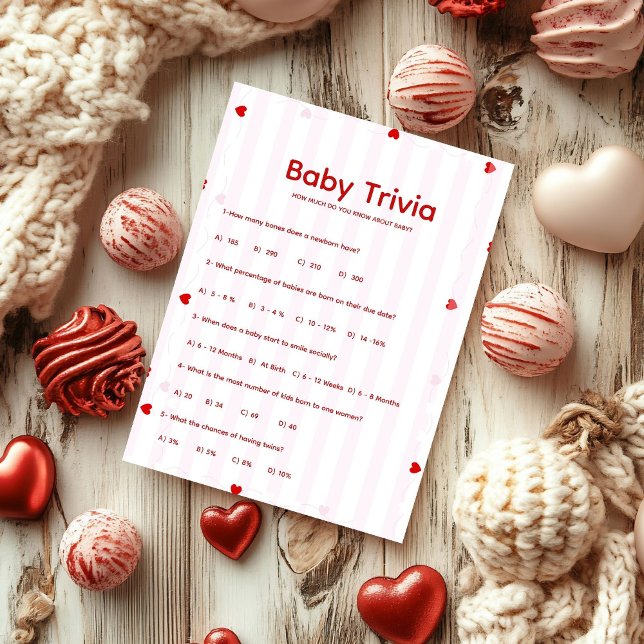 Invitation Valentine Baby trivia Baby shower game Card (Créateur téléchargé)