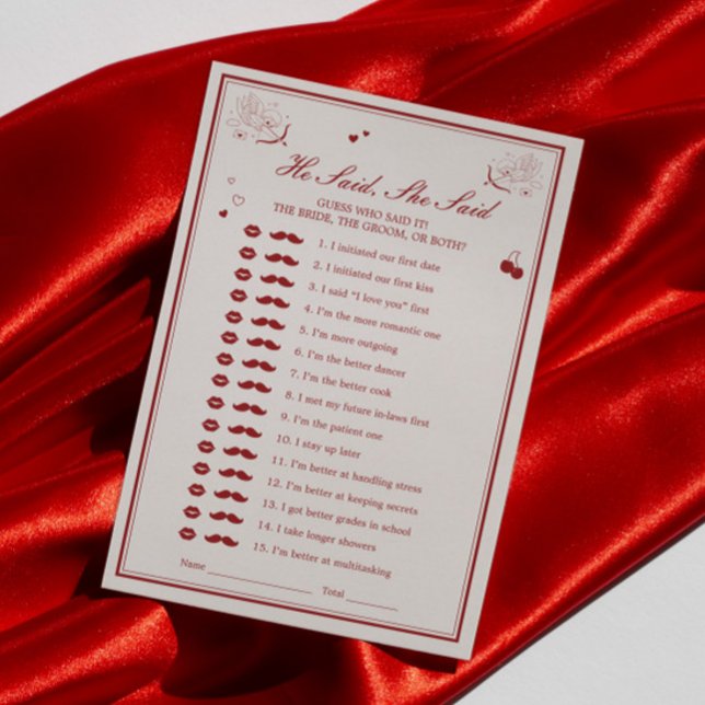 Invitation Valentine Bridal Shower He Said She Said Game Card (Créateur téléchargé)