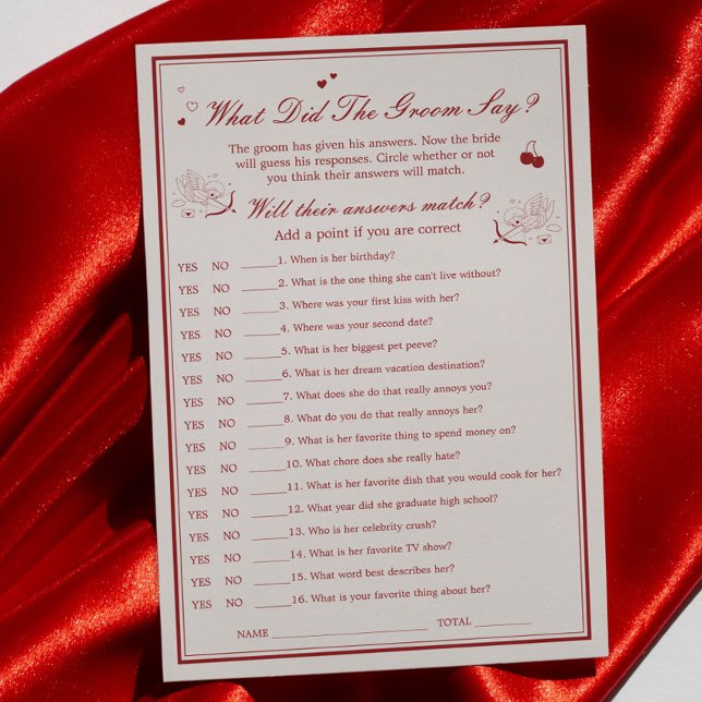 Invitation Valentine Bridal Shower What Did He Say Game Card (Créateur téléchargé)