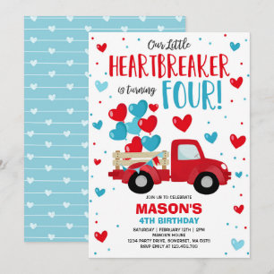Invitation Valentine brise-coeur 4Anniversaire Camion rouge b
