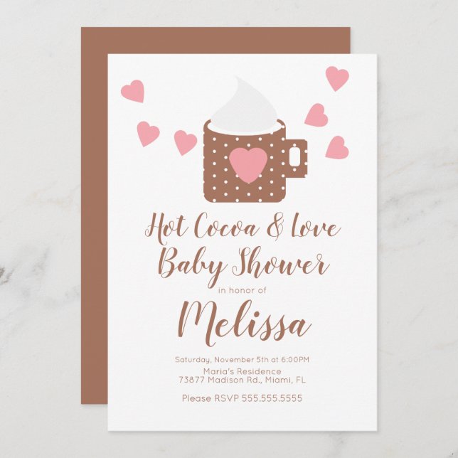 Invitation Valentine Cocoa Campfire Mug Girl Baby shower (Devant / Derrière)