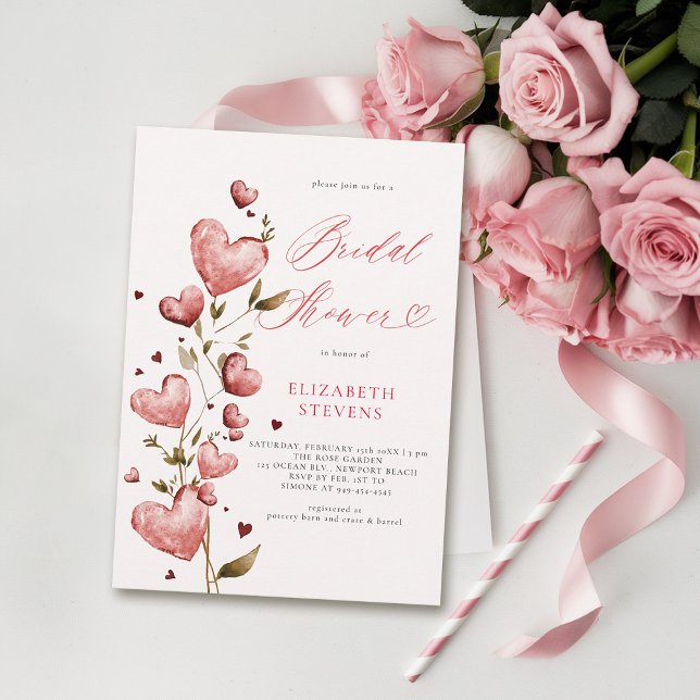 Invitation Valentine Coeurs Aimer Jardin Fête des mariées ros (valentine bridal shower invitations whimsical hearts watercolor elegant love garden party pink)