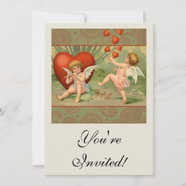 Invitation Valentine Cupids Love Antique Vintage (Devant)