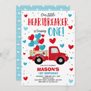 Invitation Valentine Heartbreaker 1er Anniversaire Red Blue T