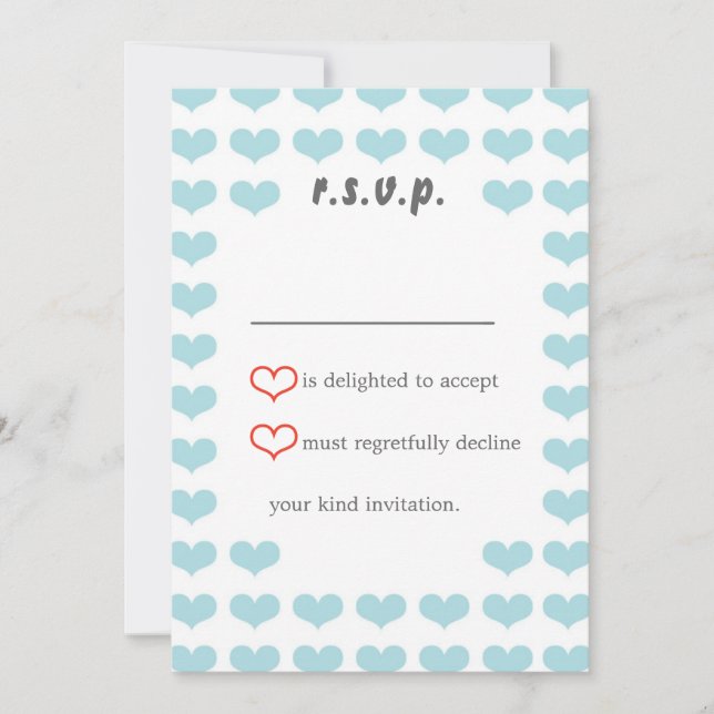 Invitation Valentine Hearts RSVP (Rouge + Ciel bleu) (Devant)