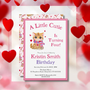 Invitation Valentine Kitty Anniversaire Aquarelle TOUT ÂGE