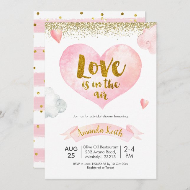 Invitation Valentine Love est dans la Fête des mariées aérien (Devant / Derrière)