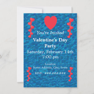 Invitation Valentine Mermaid Gold String des Coeurs rouges bl