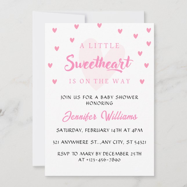 Invitation Valentine Petit Amour Baby shower fille (Devant)