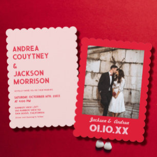 Invitation Valentine Photo Mariage rouge et rose