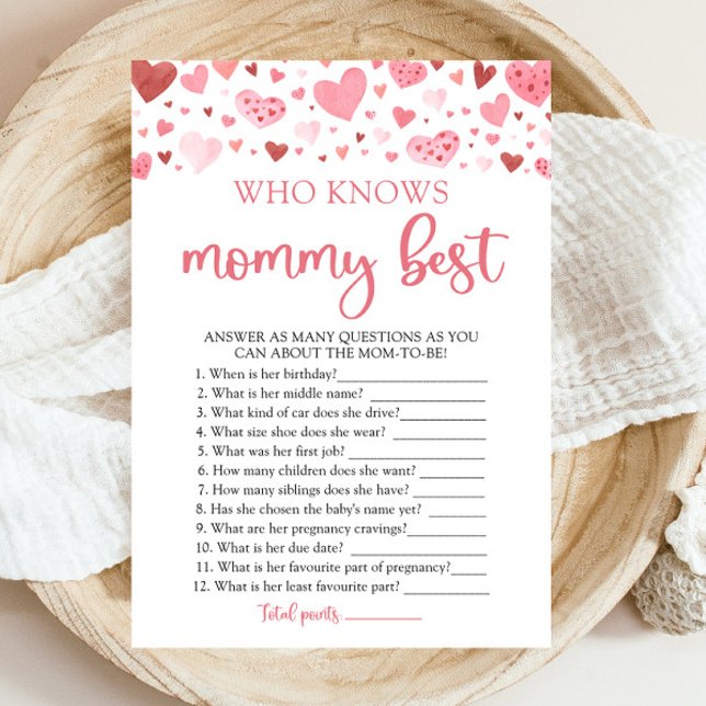 Invitation Valentine Qui Connaît Maman Meilleur Baby shower J (Watercolor Cute Pink Red Hearts Valentine Sweetheart Baby Girl Who Knows Mommy Best Baby Shower Game)