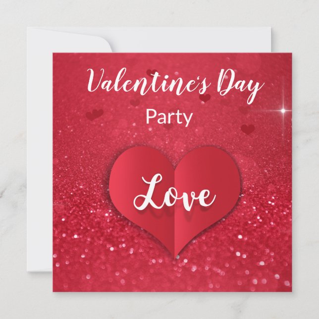 Invitation Valentine Red Paper Heart Parties scintillant Part (Devant)