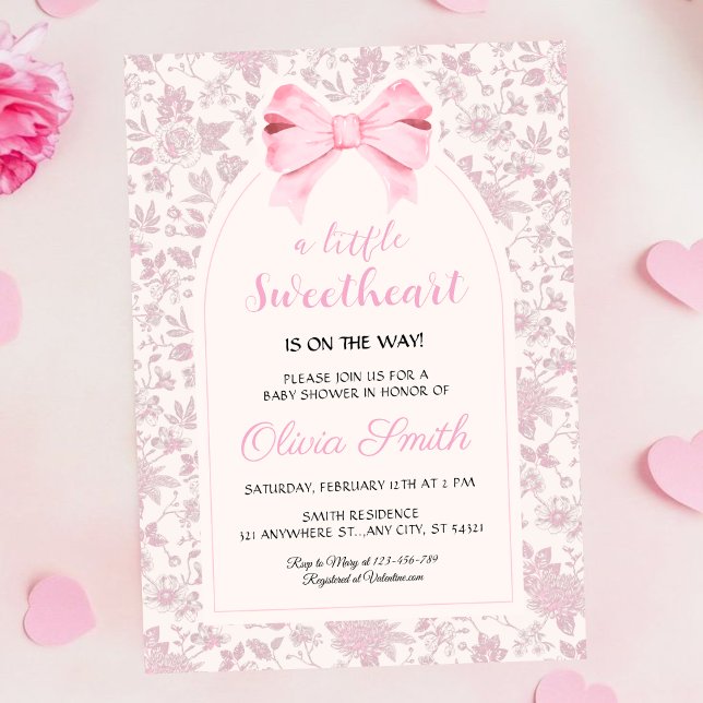 Invitation Valentine’s Day Sweetheart Pink Bow Baby Shower (Créateur téléchargé)