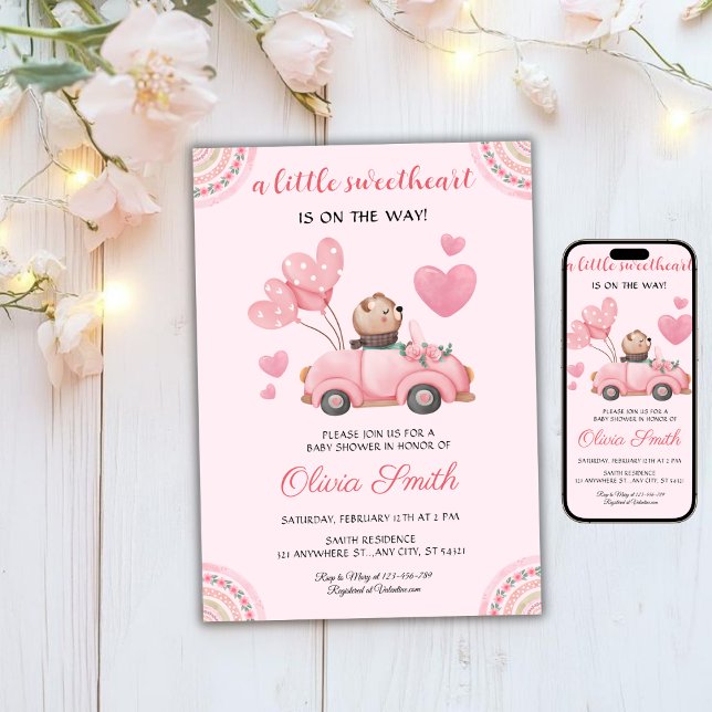 Invitation Valentine’s Day Sweetheart Pink Car Baby Shower (Créateur téléchargé)