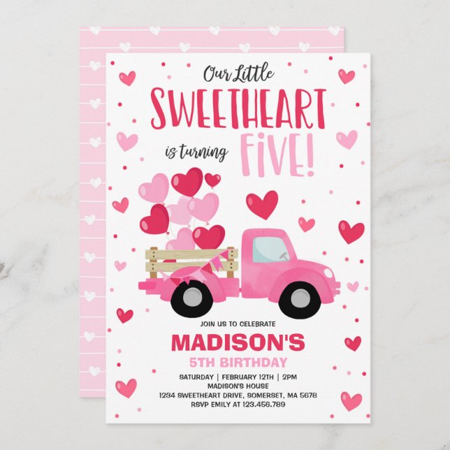 Invitation Valentine Sweetheart 5Anniversaire Camion rouge ro (Devant / Derrière)